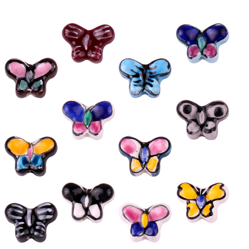 Color al por mayor Peeds de la cadena de cerámica de mariposa pintada a mano.